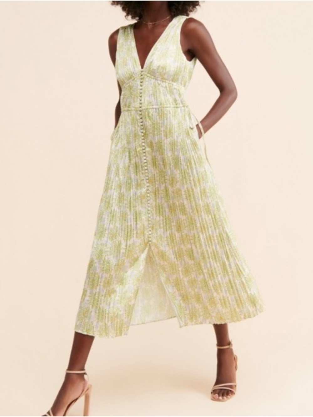 Rebecca Taylor Astera Fleur Mini Bustier Midi Dress Green Floral Satin Dress